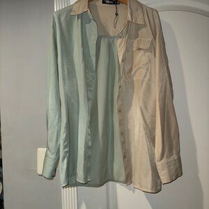 Missguided + Two-Tone Blouse in Cream and Mint